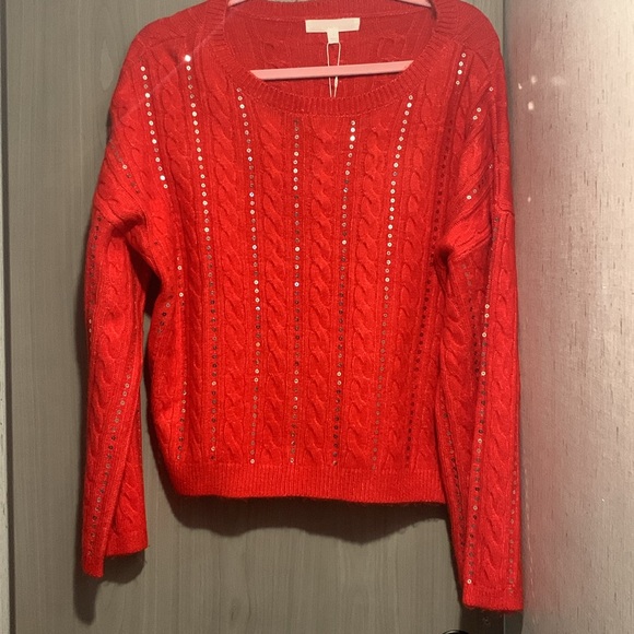 Adyson Parker NWT Pullover Sweater Racing Red Silver Sequins  Size Large - Picture 11 of 13